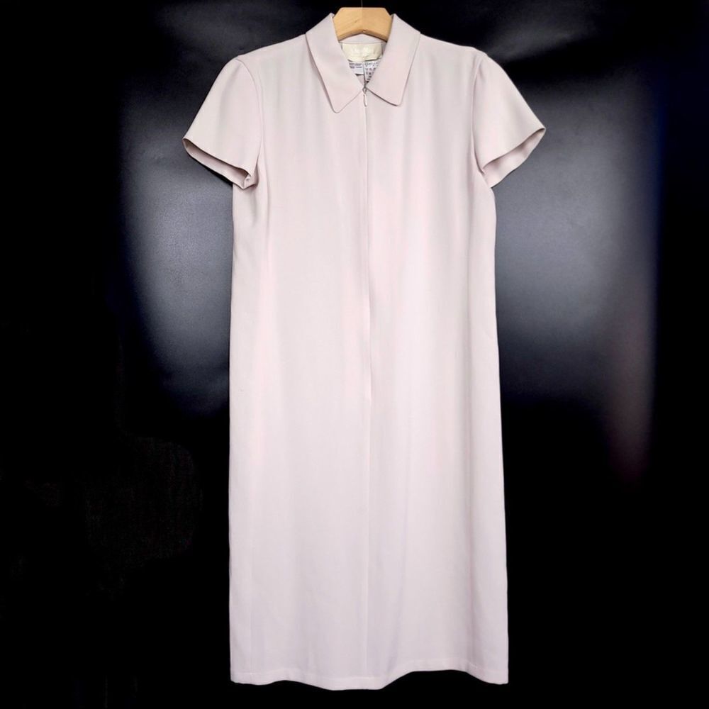 MAX MARA Neutrals Zip Up Short Sleeve Midi Shirt Dress Stone Modern Minimal 2
